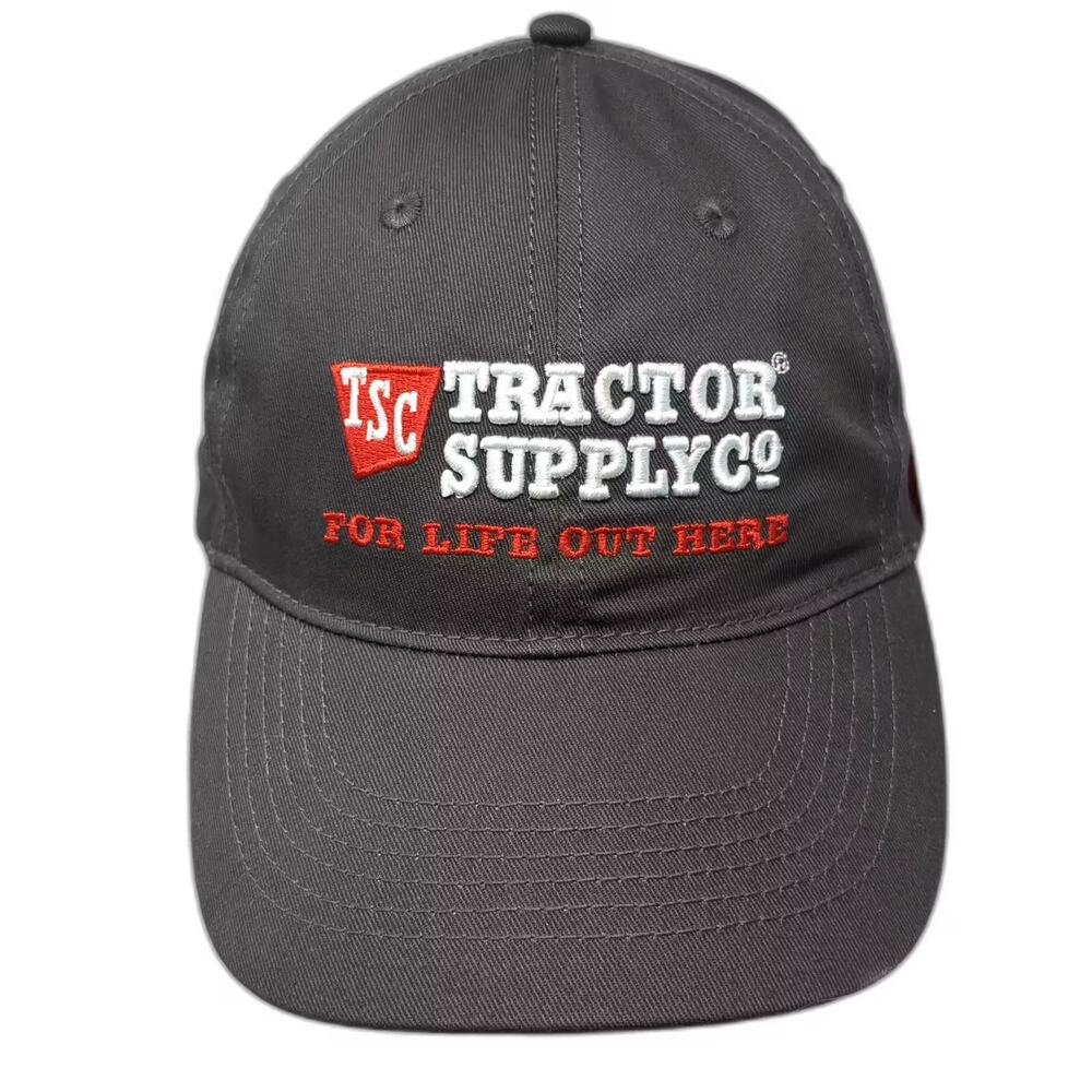 Tractor Supply Co Baseball Cap Gray Red OS Slideback Adjustable Embroidered Hat